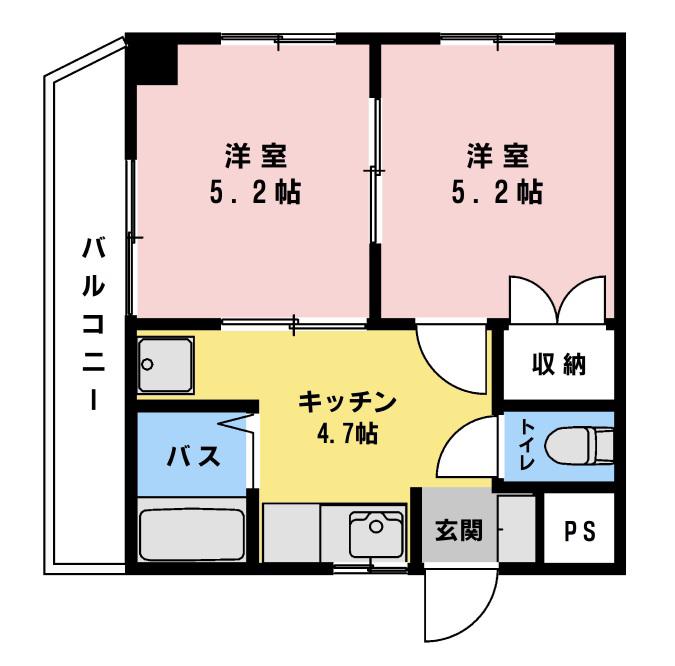 広瀬ビル(2DK/2階)の間取り写真