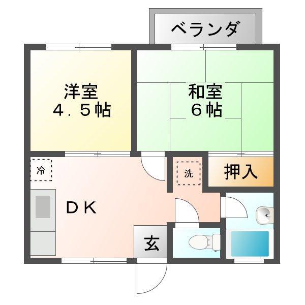 リバーコート A棟(2DK/1階)の間取り写真