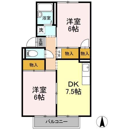 メゾン・ラポールA A棟(2DK/2階)の間取り写真