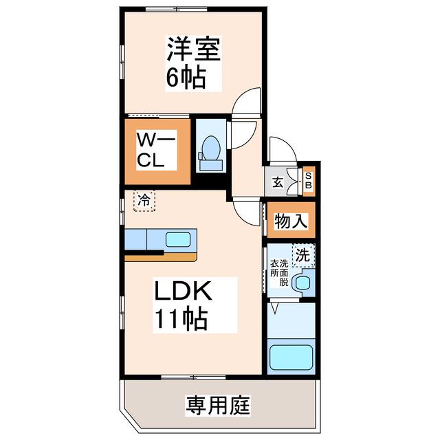ガウディ高平B(1LDK/1階)の間取り写真