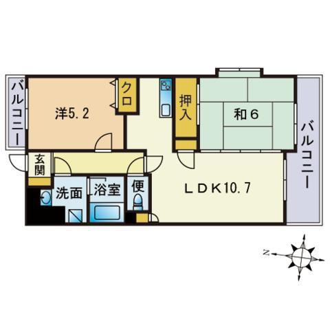 アクシス原(2LDK/6階)の間取り写真