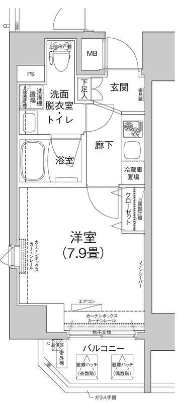 ティモーネ上野の森ノース(1K/2階)の間取り写真