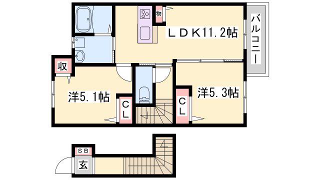 シャーメゾンヒメコウライグリーン(2LDK/2階)の間取り写真