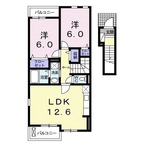 ソレイユII(2LDK/2階)の間取り写真