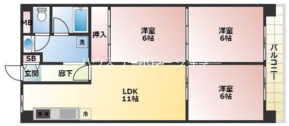 クレール西町南棟(3LDK/2階)の間取り写真