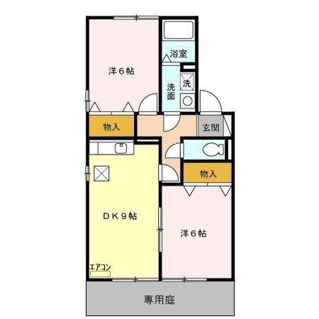 トマトハイツ 一/二/三番館(2DK/1階)の間取り写真