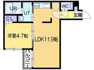 グランオルセー北大前(1LDK/2階)の間取り写真