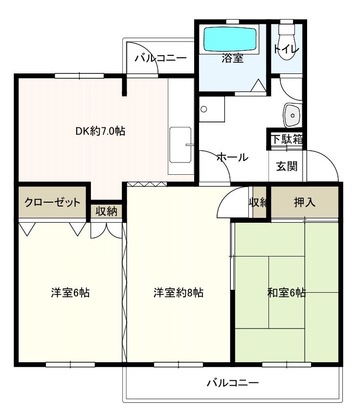 新金岡3丁1番G 5棟(3DK/2階)の間取り写真