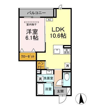 D-ROOM福沢町(1LDK/3階)の間取り写真
