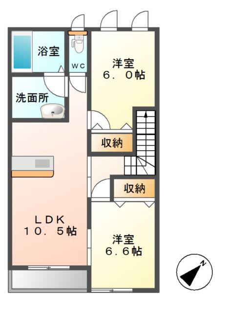 PURE GREEN 豊(2LDK/2階)の間取り写真