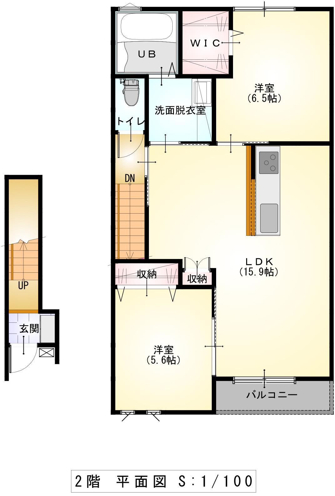 HAMACHO K2 A棟(2LDK/2階)の間取り写真