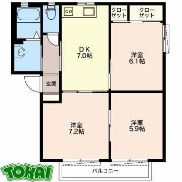 サンハイム中川 C(3DK/1階)の間取り写真
