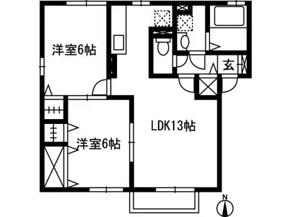 ハイクレストII(2LDK/1階)の間取り写真