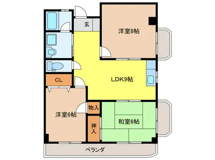 吉田グリーンハイツII(3LDK/3階)の間取り写真