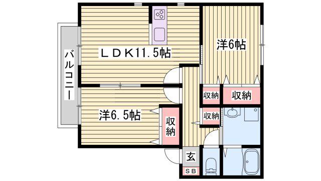 サンビレッジ瑞景D棟(2LDK/2階)の間取り写真
