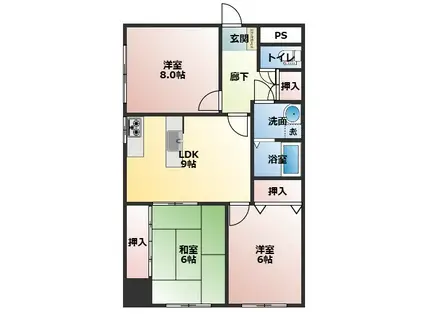 WAJIMA小雑賀マンション(3LDK/8階)の間取り写真