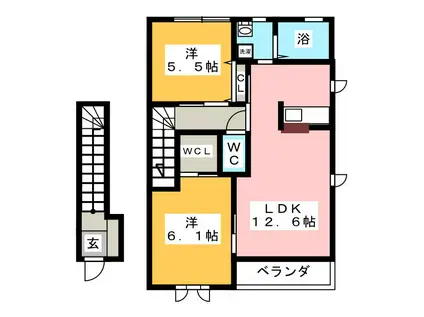 ヒュドールヒューレー J(2LDK/2階)の間取り写真