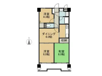 ライオンズマンション倉敷松島(3DK/4階)の間取り写真