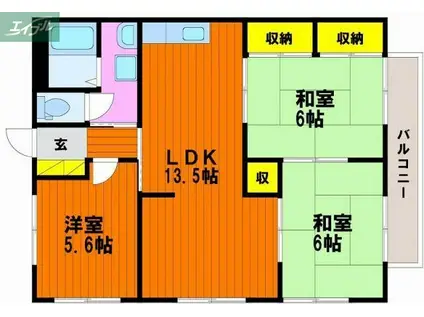 泉田コーポ(3LDK/2階)の間取り写真