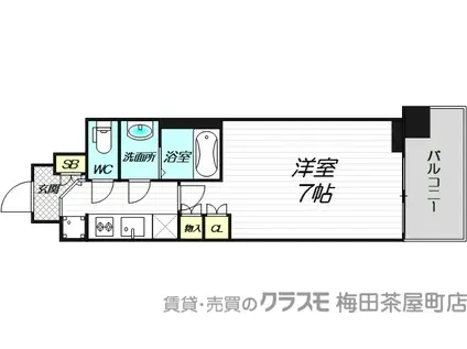 ルネフラッツ谷町四丁目(1K/11階)の間取り写真