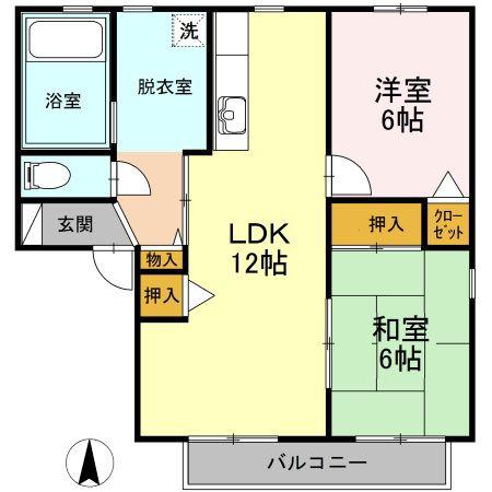 エヴァーグリーン紫の池 C棟(2LDK/2階)の間取り写真