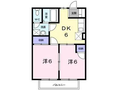 ハッピーシャトウI(2DK/2階)の間取り写真