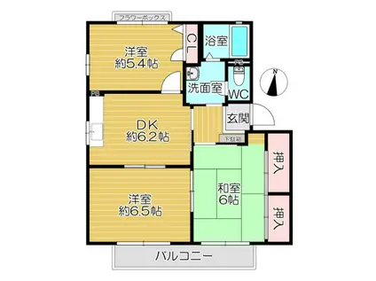 レジデンス南小路B棟(3DK/2階)の間取り写真