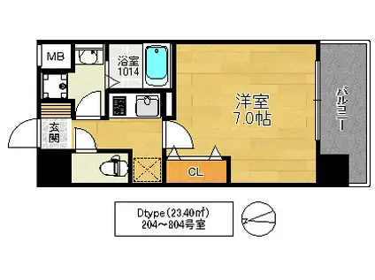 レークス大阪城イースト(1K/4階)の間取り写真