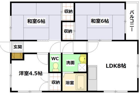 JR山陽本線 海田市駅 徒歩22分 2階建 築33年(3LDK/2階)の間取り写真