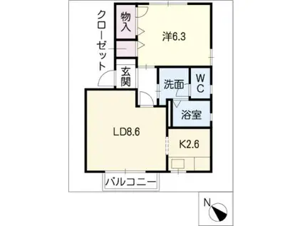ルミエール国府(1LDK/1階)の間取り写真