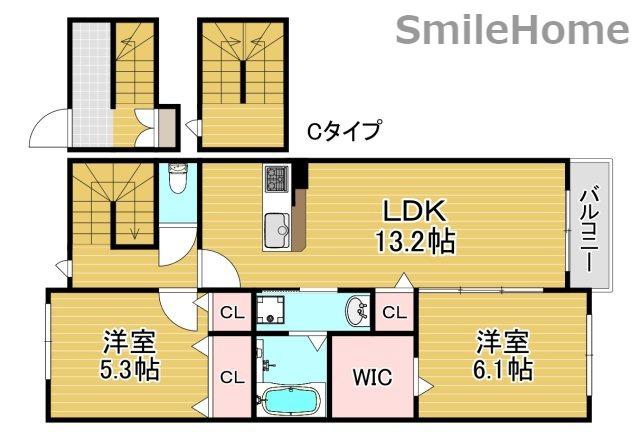 アーサー住之江(2LDK/3階)の間取り写真