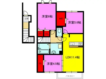 ラナンキュラス(3LDK/2階)の間取り写真