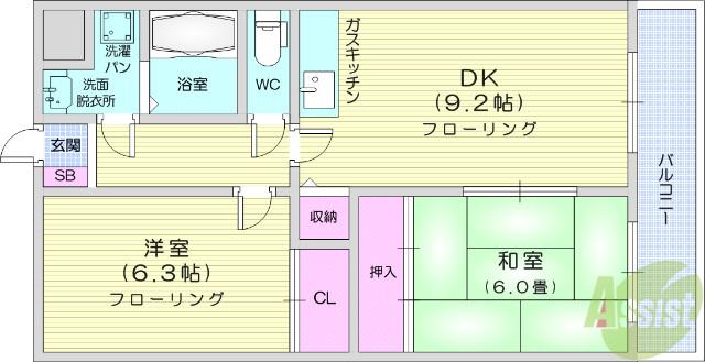 ステイブルシャトー(2DK/2階)の間取り写真
