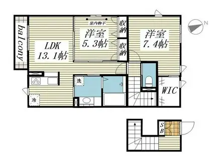 シャルール(2LDK/2階)の間取り写真