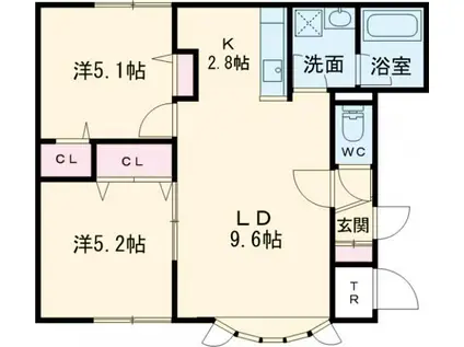 ポレールII(2LDK/1階)の間取り写真