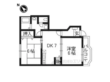 シャン・ド・フルール(2DK/1階)の間取り写真