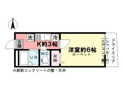 スプリングハウス(1K/B1階)の間取り写真