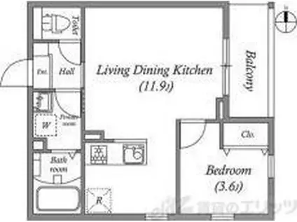 AMOUR VILLE江坂(1LDK/1階)の間取り写真