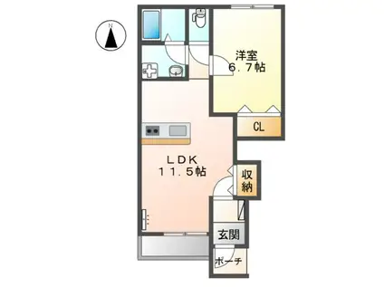 グリーンノート於大が丘(1LDK/1階)の間取り写真