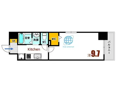 カーサヴィオラ(1K/4階)の間取り写真