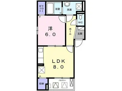 アビタシオン山ノ内(1LDK/2階)の間取り写真