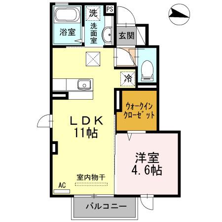 サンドハウス B棟(1LDK/1階)の間取り写真