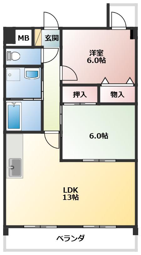 マ・メゾン小牧原 南館(2LDK/1階)の間取り写真