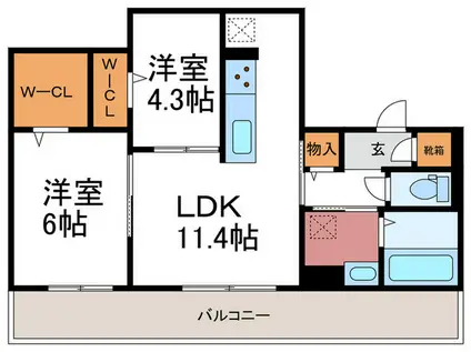 ヌーベル・ヴィ―侍従池(2LDK/1階)の間取り写真