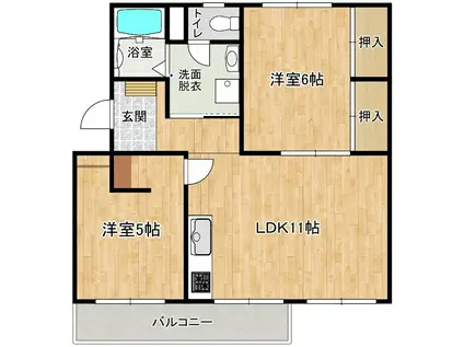 第一長丘ビル(2LDK/2階)の間取り写真