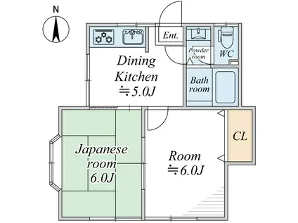 GLORIOUS戸塚(2DK/1階)の間取り写真