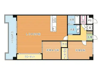 ミリオンコーポラス白藤(2LDK/2階)の間取り写真