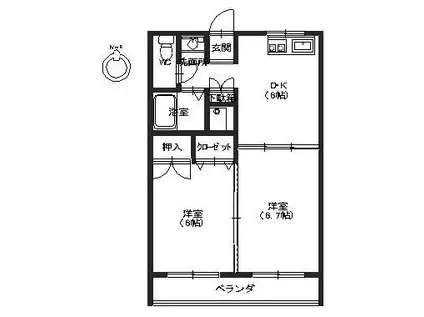 インデーィハウスII(2DK/2階)の間取り写真
