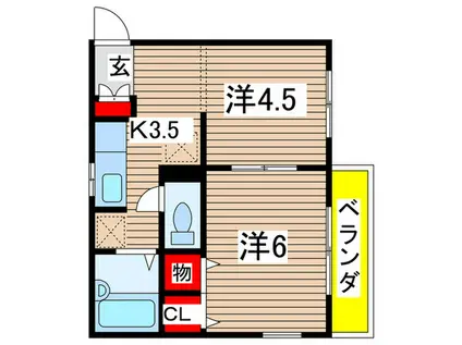 カメリアハイツ千葉(2K/1階)の間取り写真