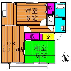 ビアン連島B棟(2LDK/1階)の間取り写真